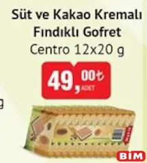 CENTRO SÜT VE KAKAO KREMALI FINDIKLI GOFRET 12X20 G
